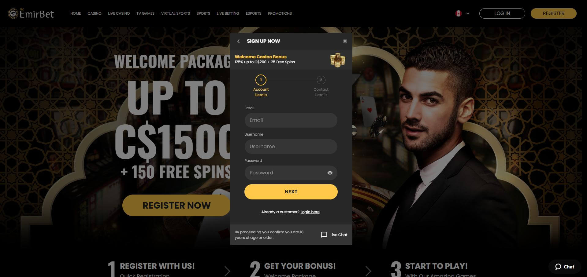 Emirbet Sign Up Screen