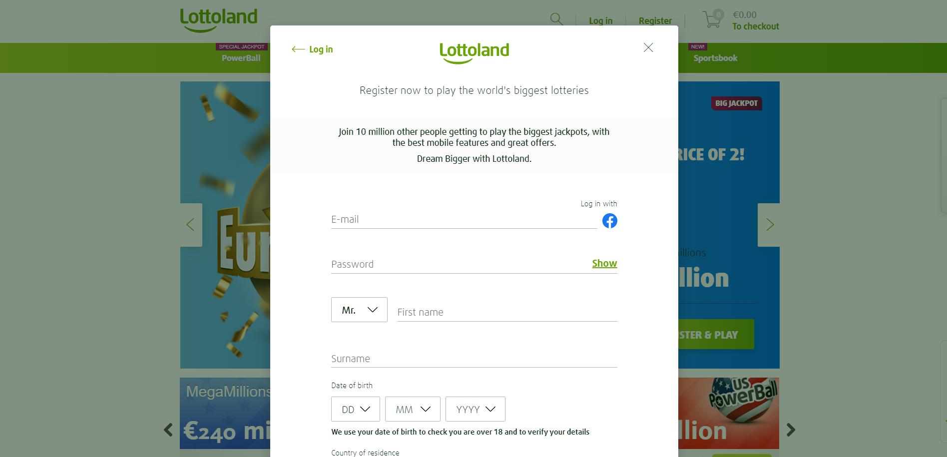 Lottoland Account Registration Form